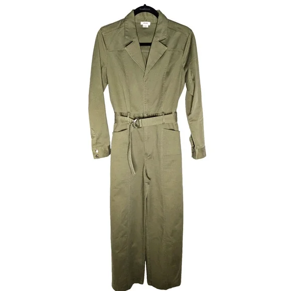 Jason Wu Army Green Utility Cargo Wide Leg High Rise Belted Cotton‎ Jumpsuit SML - Picture 3 of 11